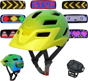 Kids Bike Helmet with LED Lights, Remote Control Turn Signals Safety Helmet Back Light for Youth Mountain Cycling Scooter Skateboarding, Adjustable and Lightweight for Boys Girls
