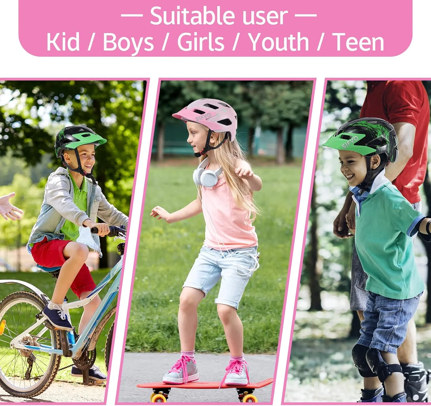 Kids Helmet, SIFVO Kids Bike Helmet Boys and Girls Bike Helmet with Cool Visor Helmet for Kids 5-14, Kids Bike Helmets Youth Bike Helmet Adjustable & Lightweight 50-57cm