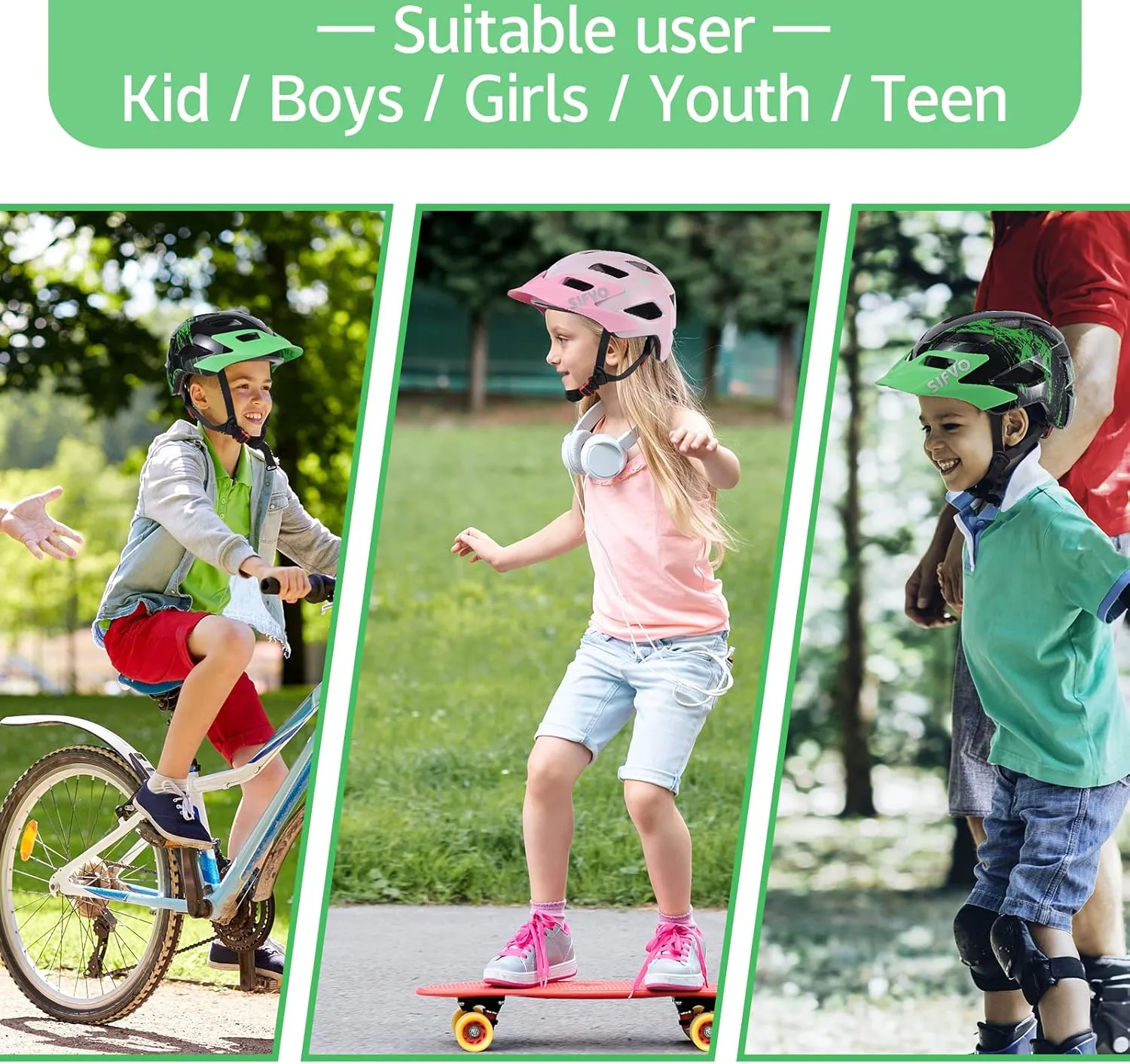 Kids Helmet, SIFVO Kids Bike Helmet Boys and Girls Bike Helmet with Cool Visor Helmet for Kids 5-14, Kids Bike Helmets Youth Bike Helmet Adjustable & Lightweight 50-57cm