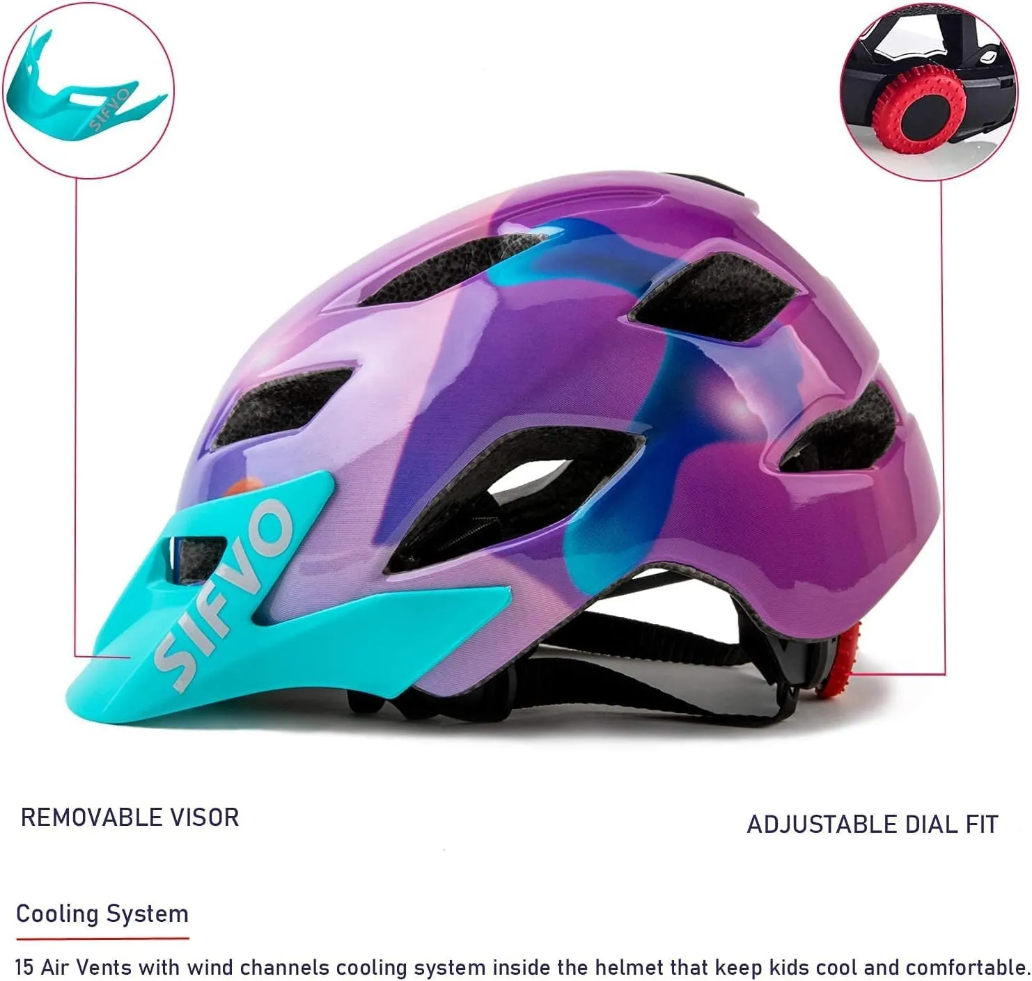 Kids Helmet, SIFVO Kids Bike Helmet Boys and Girls Bike Helmet with Cool Visor Helmet for Kids 5-14, Kids Bike Helmets Youth Bike Helmet Adjustable & Lightweight 50-57cm