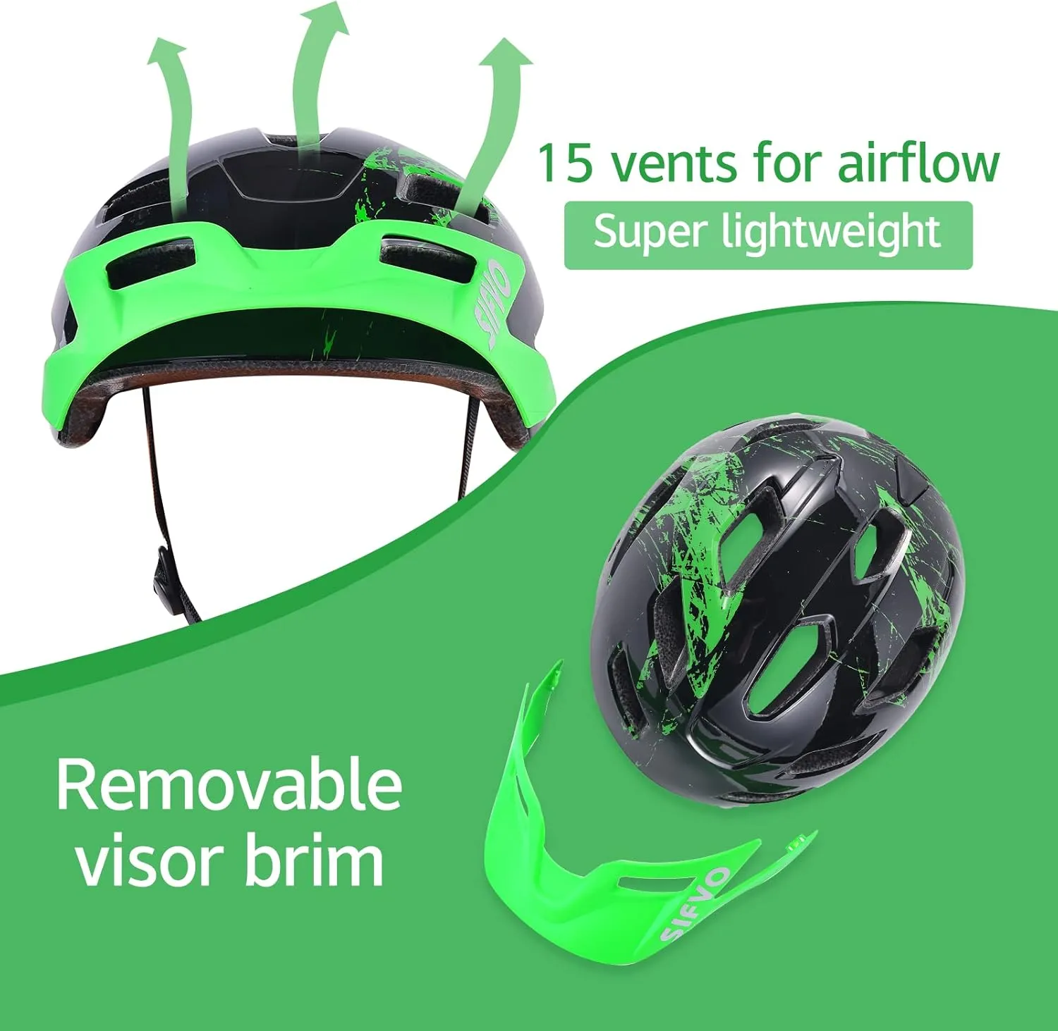 Kids Helmet, SIFVO Kids Bike Helmet Boys and Girls Bike Helmet with Cool Visor Helmet for Kids 5-14, Kids Bike Helmets Youth Bike Helmet Adjustable & Lightweight 50-57cm