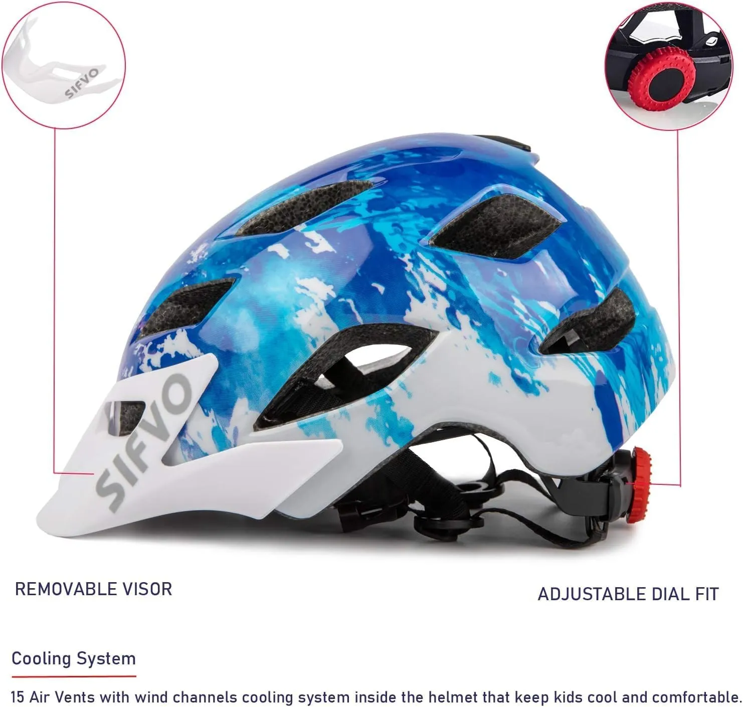 Kids Helmet, SIFVO Kids Bike Helmet Boys and Girls Bike Helmet with Cool Visor Helmet for Kids 5-14, Kids Bike Helmets Youth Bike Helmet Adjustable & Lightweight 50-57cm