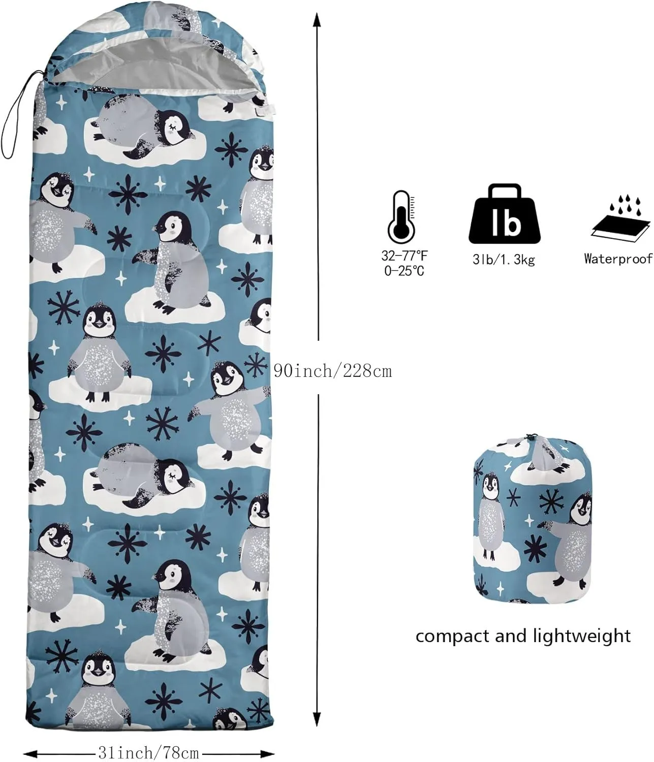 Kids Sleeping Bag for Boys and Girls,Monster Alien Print-Lightweight Warm Portable Outdoor Indoor-Waterproof Cold Weather Resistant Sleeping Bag for Camping Hiking