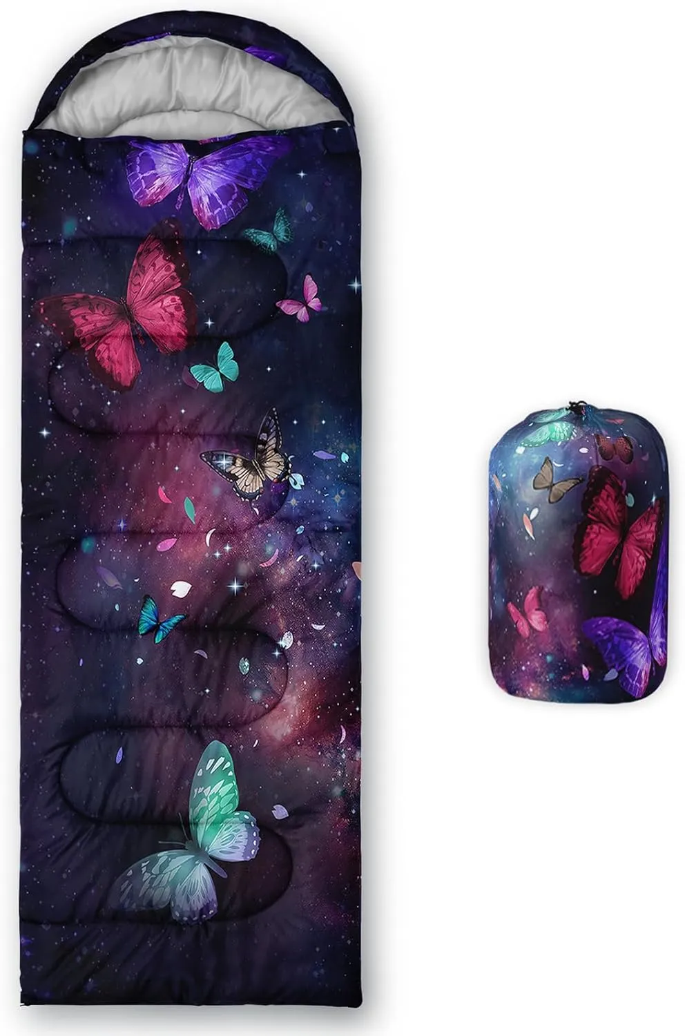 Kids Sleeping Bag for Boys Girls,Blue Ripples Print-Lightweight Warm Portable Outdoor Indoor-Waterproof Cold Weather Resistant Sleeping Bag for Camping Hiking
