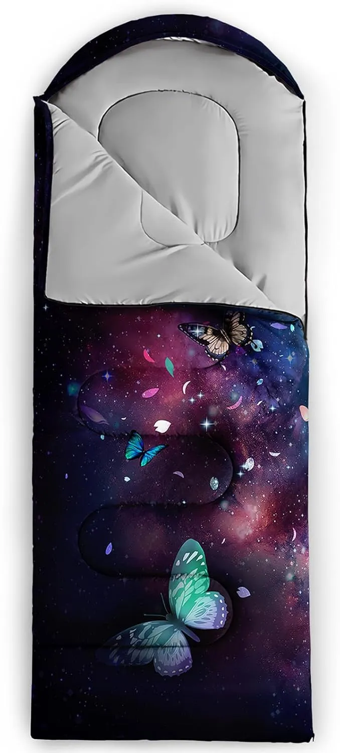 Kids Sleeping Bag for Boys Girls,Blue Ripples Print-Lightweight Warm Portable Outdoor Indoor-Waterproof Cold Weather Resistant Sleeping Bag for Camping Hiking
