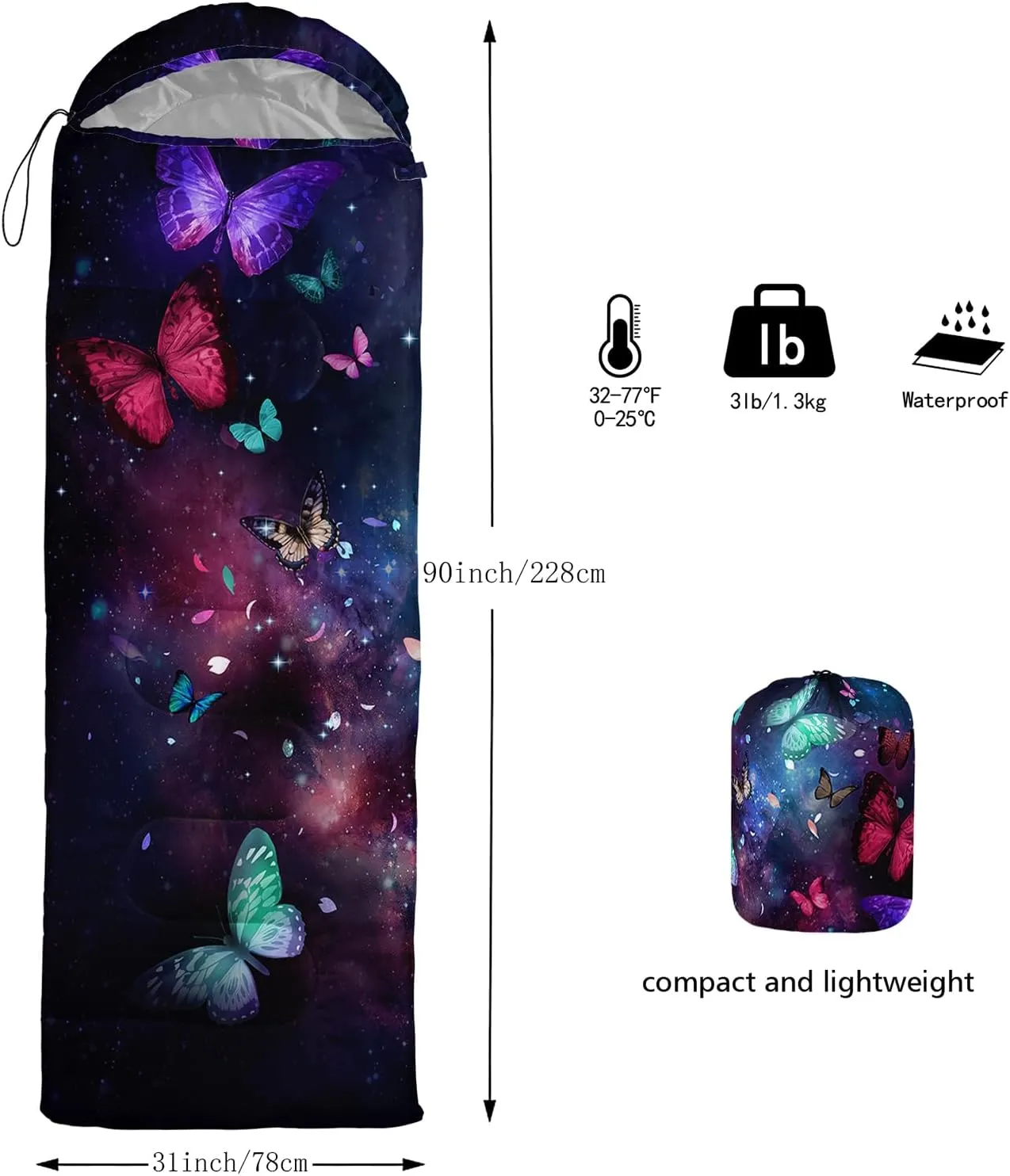 Kids Sleeping Bag for Boys Girls,Blue Ripples Print-Lightweight Warm Portable Outdoor Indoor-Waterproof Cold Weather Resistant Sleeping Bag for Camping Hiking