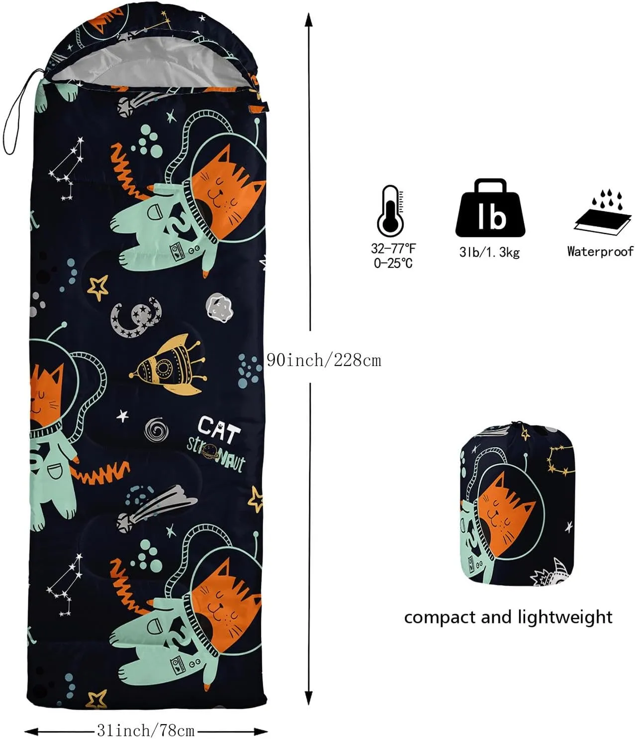 Kids Sleeping Bag for Boys Girls,Blue Ripples Print-Lightweight Warm Portable Outdoor Indoor-Waterproof Cold Weather Resistant Sleeping Bag for Camping Hiking