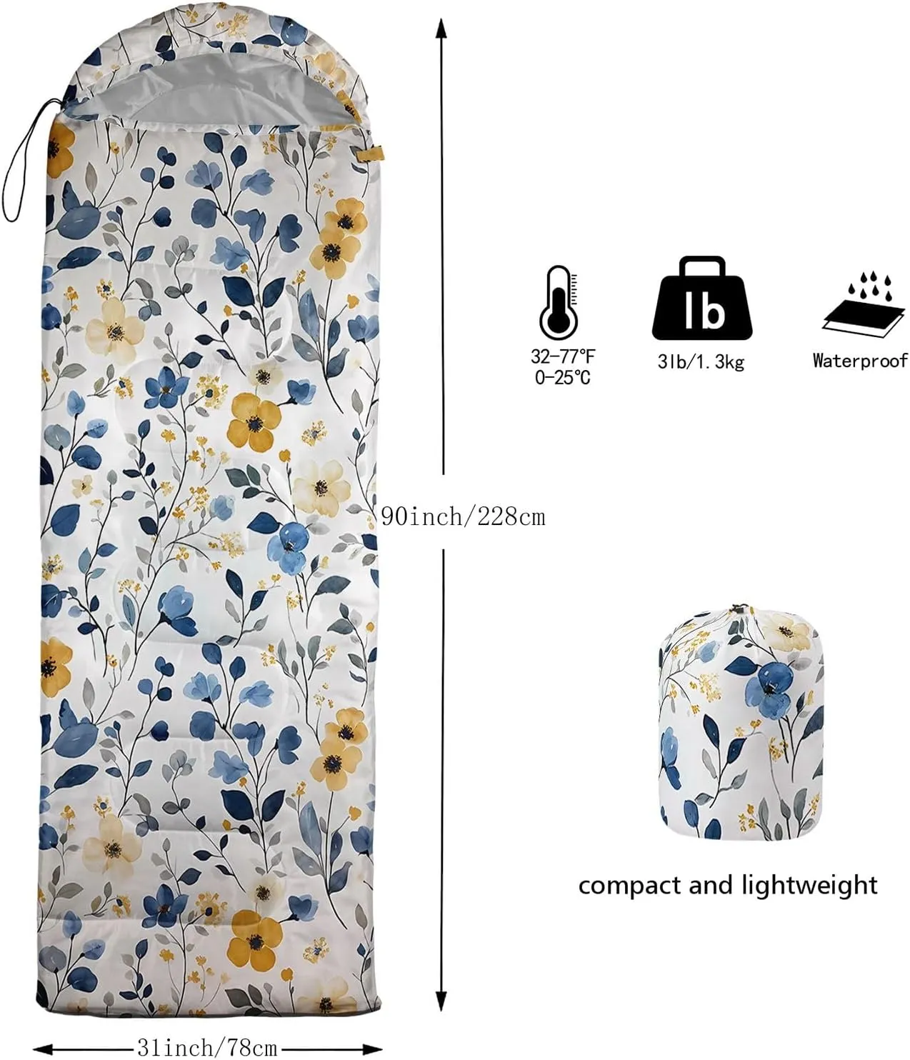 Kids Sleeping Bag for Boys Girls,Cartoon Blue Unicorn Print-Lightweight Warm Portable Outdoor Indoor-Waterproof Cold Weather Resistant Sleeping Bag for Camping Hiking