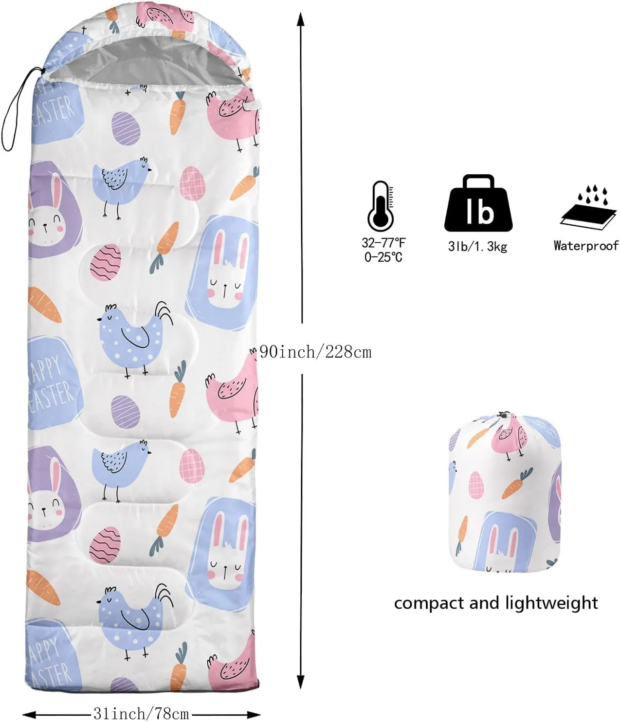 Kids Sleeping Bag for Boys Girls,Cute Puppy Print-Lightweight Warm Portable Outdoor Indoor-Waterproof Cold Weather Resistant Sleeping Bag for Camping Hiking