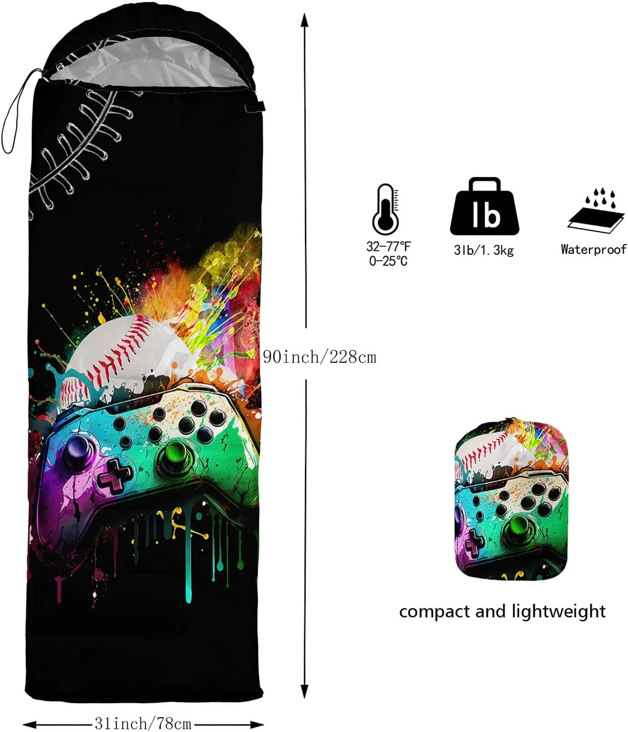 Kids Sleeping Bag for Boys Girls,Cute Puppy Print-Lightweight Warm Portable Outdoor Indoor-Waterproof Cold Weather Resistant Sleeping Bag for Camping Hiking