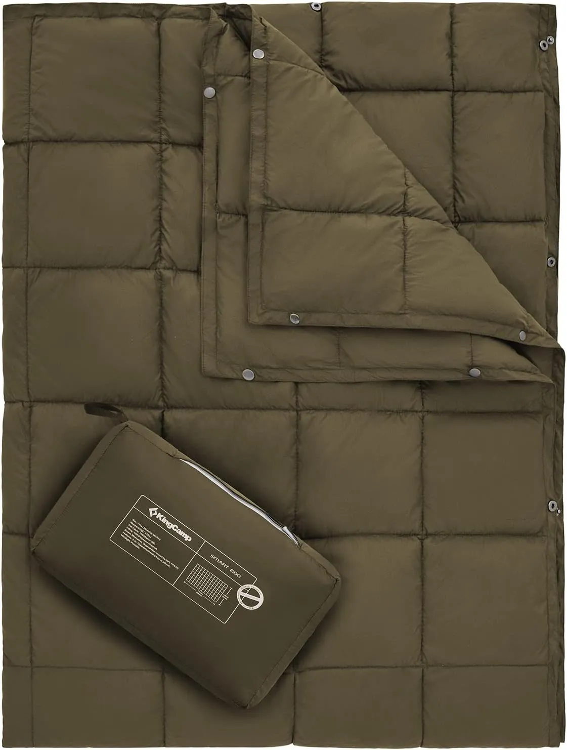 KingCamp Camping Blanket Lightweight, Multifunctional Warm Puffy Outdoor Blanket with Snap Button, Water Repellent, Packable, for Travel, Airplane, Hiking, Picnic