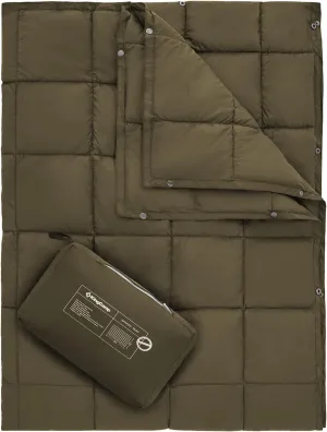 KingCamp Camping Blanket Lightweight, Multifunctional Warm Puffy Outdoor Blanket with Snap Button, Water Repellent, Packable, for Travel, Airplane, Hiking, Picnic