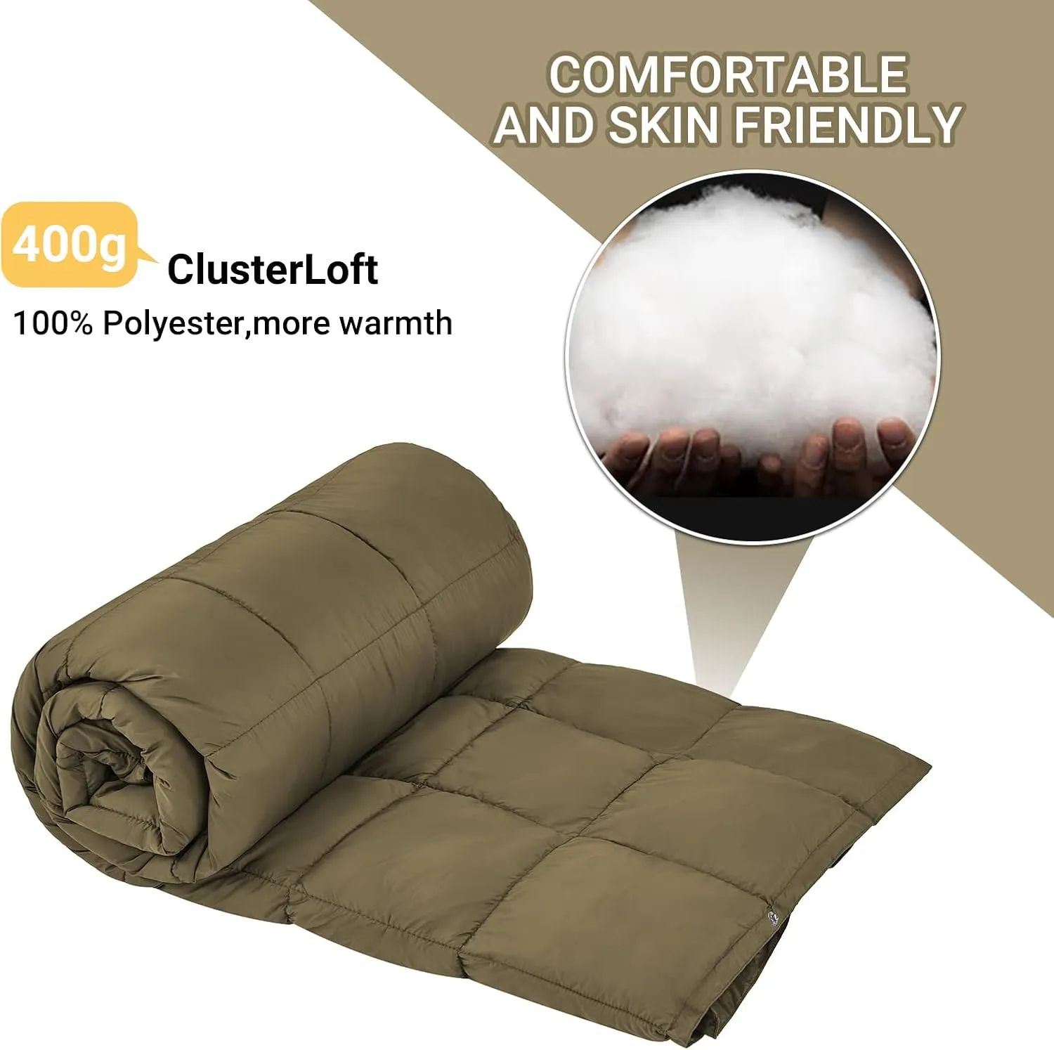 KingCamp Camping Blanket Lightweight, Multifunctional Warm Puffy Outdoor Blanket with Snap Button, Water Repellent, Packable, for Travel, Airplane, Hiking, Picnic