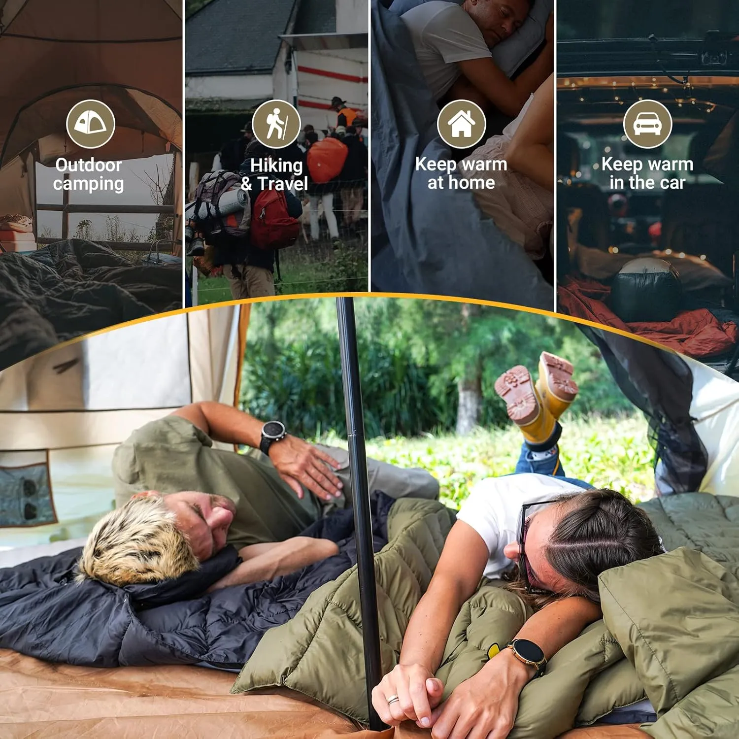 KingCamp Camping Blanket Lightweight, Multifunctional Warm Puffy Outdoor Blanket with Snap Button, Water Repellent, Packable, for Travel, Airplane, Hiking, Picnic