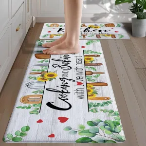 Kitchen Mats for Floor Anti Fatigue, Cushioned Farmhouse Kitchen Rugs Set of 2 - Non Slip Cooking and Baking Kitchen Decor - PVC Comfort Runners for Kitchen Floor 17"x27" 17"x47"
