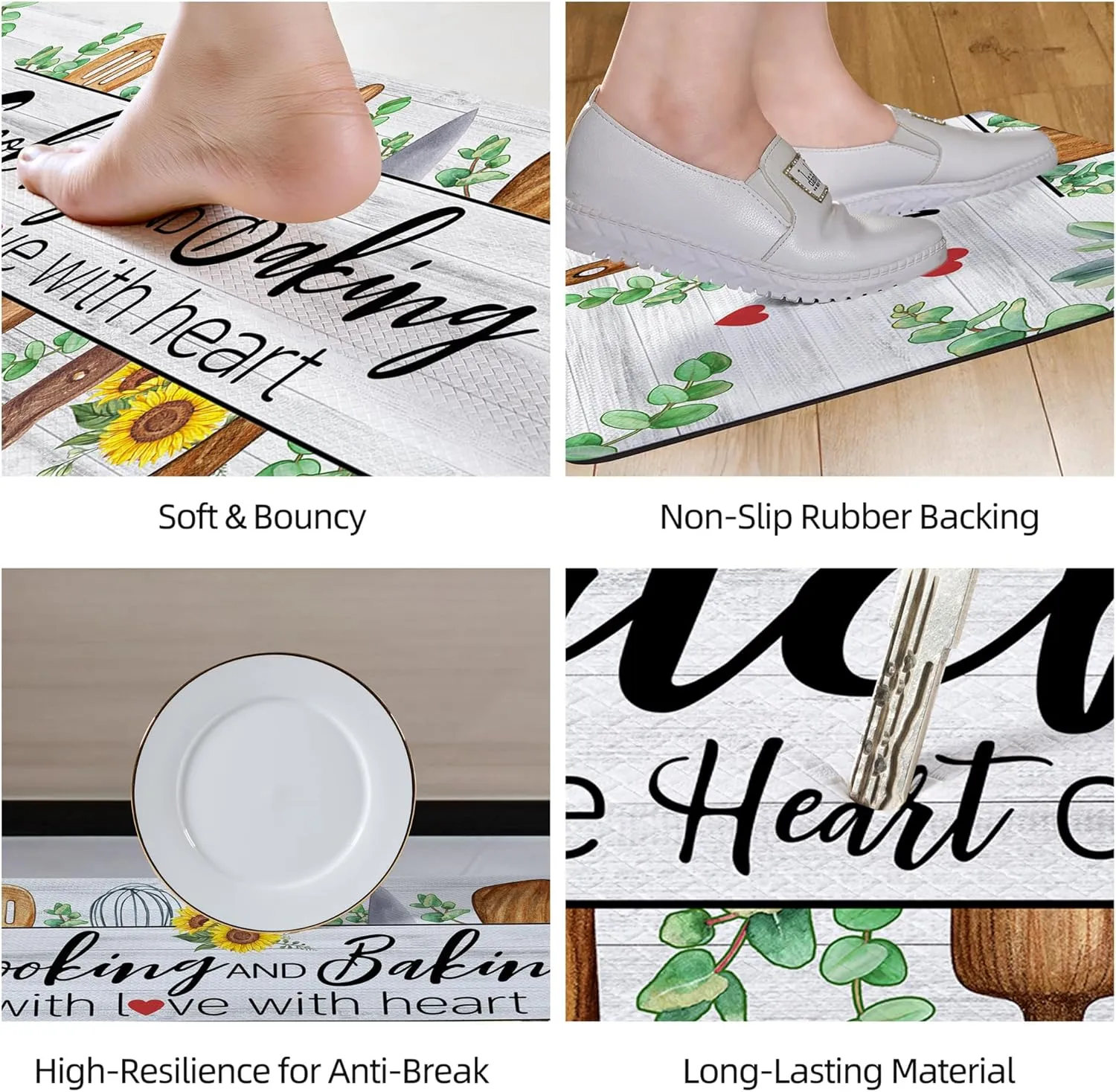 Kitchen Mats for Floor Anti Fatigue, Cushioned Farmhouse Kitchen Rugs Set of 2 - Non Slip Cooking and Baking Kitchen Decor - PVC Comfort Runners for Kitchen Floor 17"x27" 17"x47"