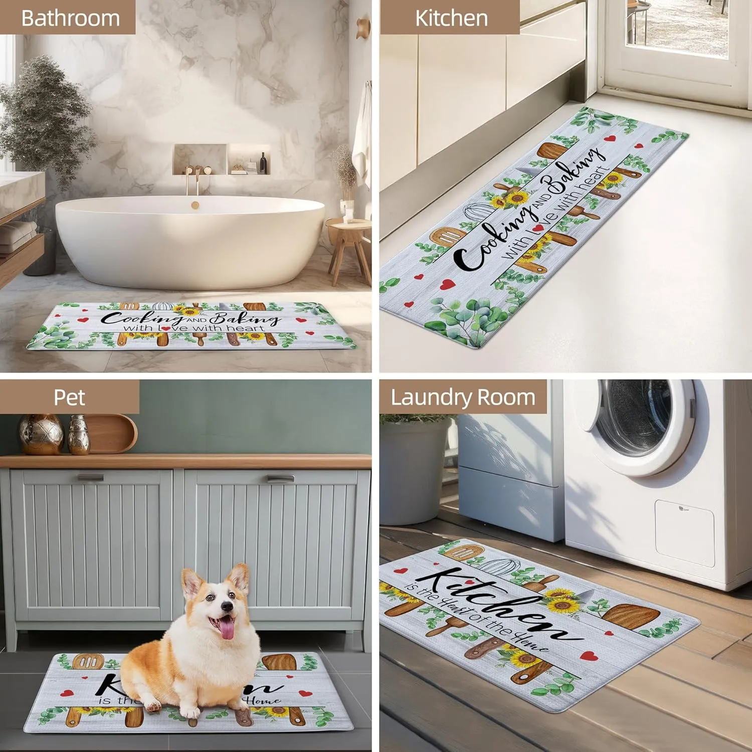 Kitchen Mats for Floor Anti Fatigue, Cushioned Farmhouse Kitchen Rugs Set of 2 - Non Slip Cooking and Baking Kitchen Decor - PVC Comfort Runners for Kitchen Floor 17"x27" 17"x47"