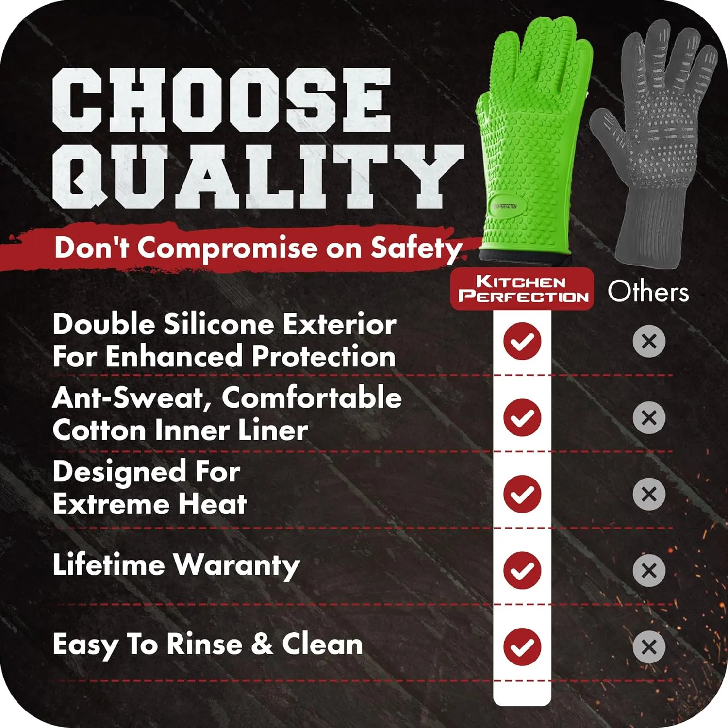 Kitchen perfection S Silicone Smoker Oven Gloves -Extreme Heat Resistant BBQ Gloves -Handle Hot Food Right on Your Grill Fryer Pit|Waterproof Oven Mitts |Superior Value Set 3 Bonuses