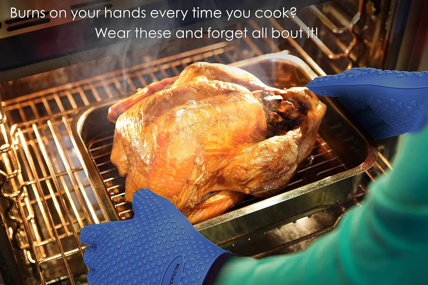 KITCHEN PERFECTION S Silicone Smoker Oven Gloves -Extreme Heat Resistant BBQ Gloves -Handle Hot Food Right on Your Grill Fryer Pit|Waterproof Oven Mitts |Superior Value Set 3 Bonuses