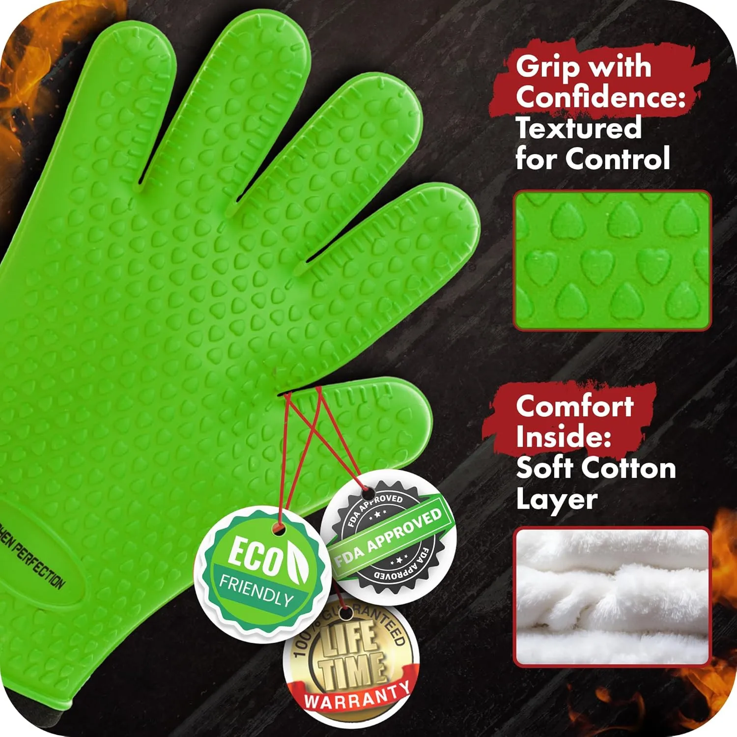 Kitchen perfection S Silicone Smoker Oven Gloves -Extreme Heat Resistant BBQ Gloves -Handle Hot Food Right on Your Grill Fryer Pit|Waterproof Oven Mitts |Superior Value Set 3 Bonuses