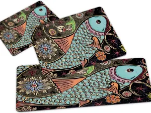 Kitchen Rug Sets 3 Piece with Runner,Art Fishes Here Fishes There Ocean Tropical and Exotic Coral Reefs Fish in a Shallow Underwater, Washable Non Slip Anti Fatigue Floor Mats for Hallway,Laundry,Sink