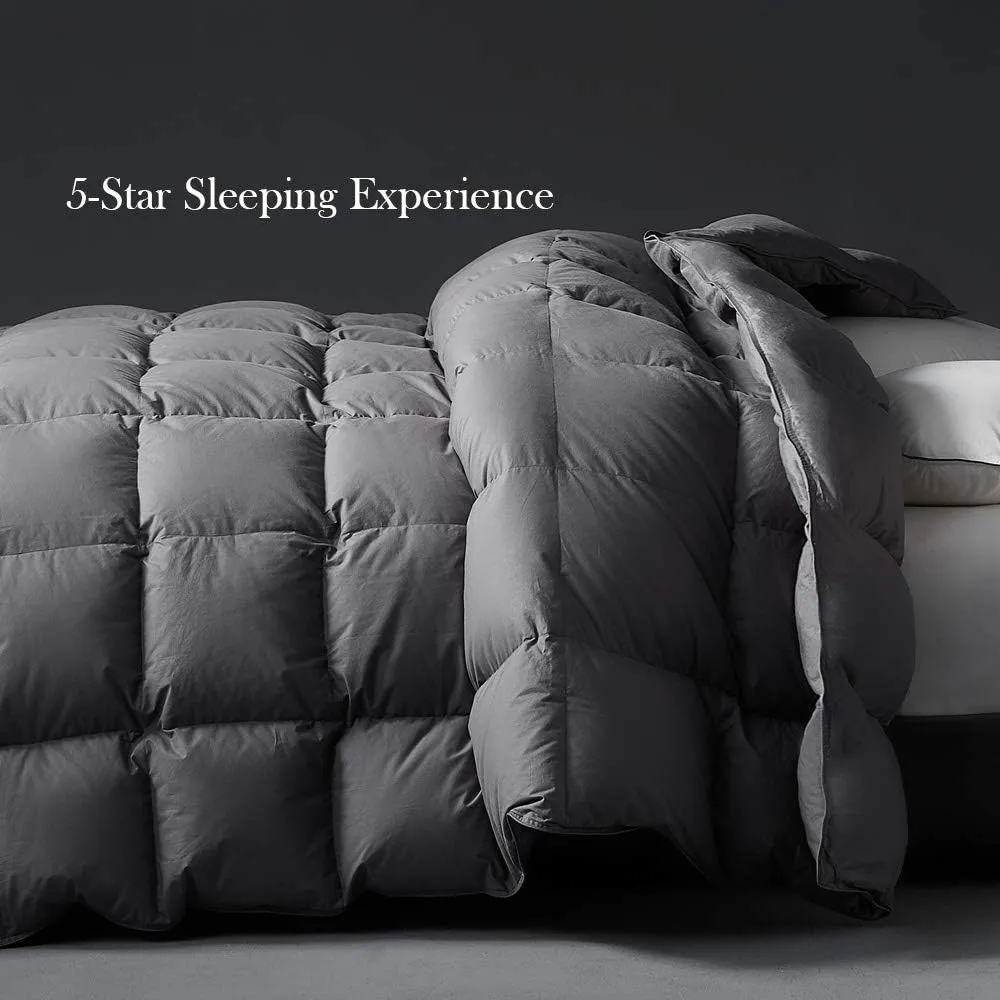 KRT Luxurious Goose Feathers Down Comforter - Dark Grey Queen Size 50 Oz Medium Weight Duvet Insert - 100% Cotton Cover with 8 Corner Tabs (Queen All-Season, 90''x90'')