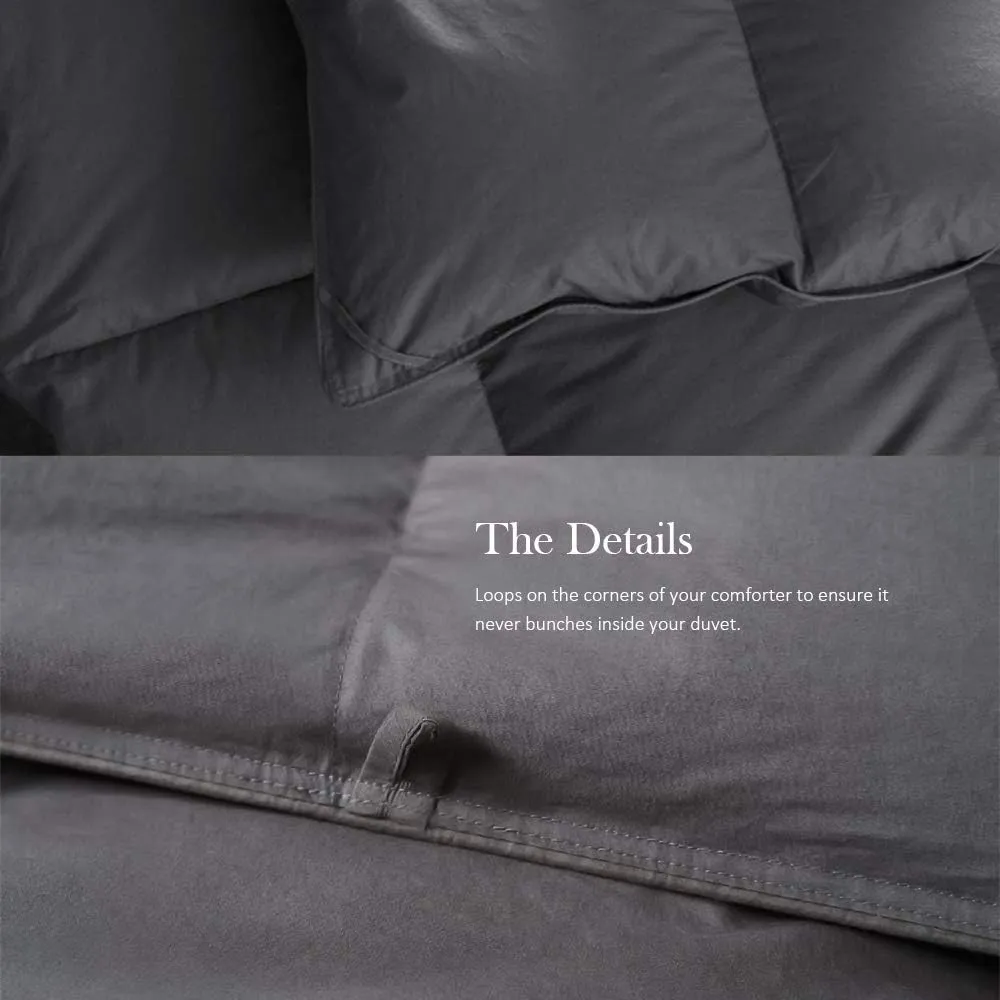 KRT Luxurious Goose Feathers Down Comforter - Dark Grey Queen Size 50 Oz Medium Weight Duvet Insert - 100% Cotton Cover with 8 Corner Tabs (Queen All-Season, 90''x90'')