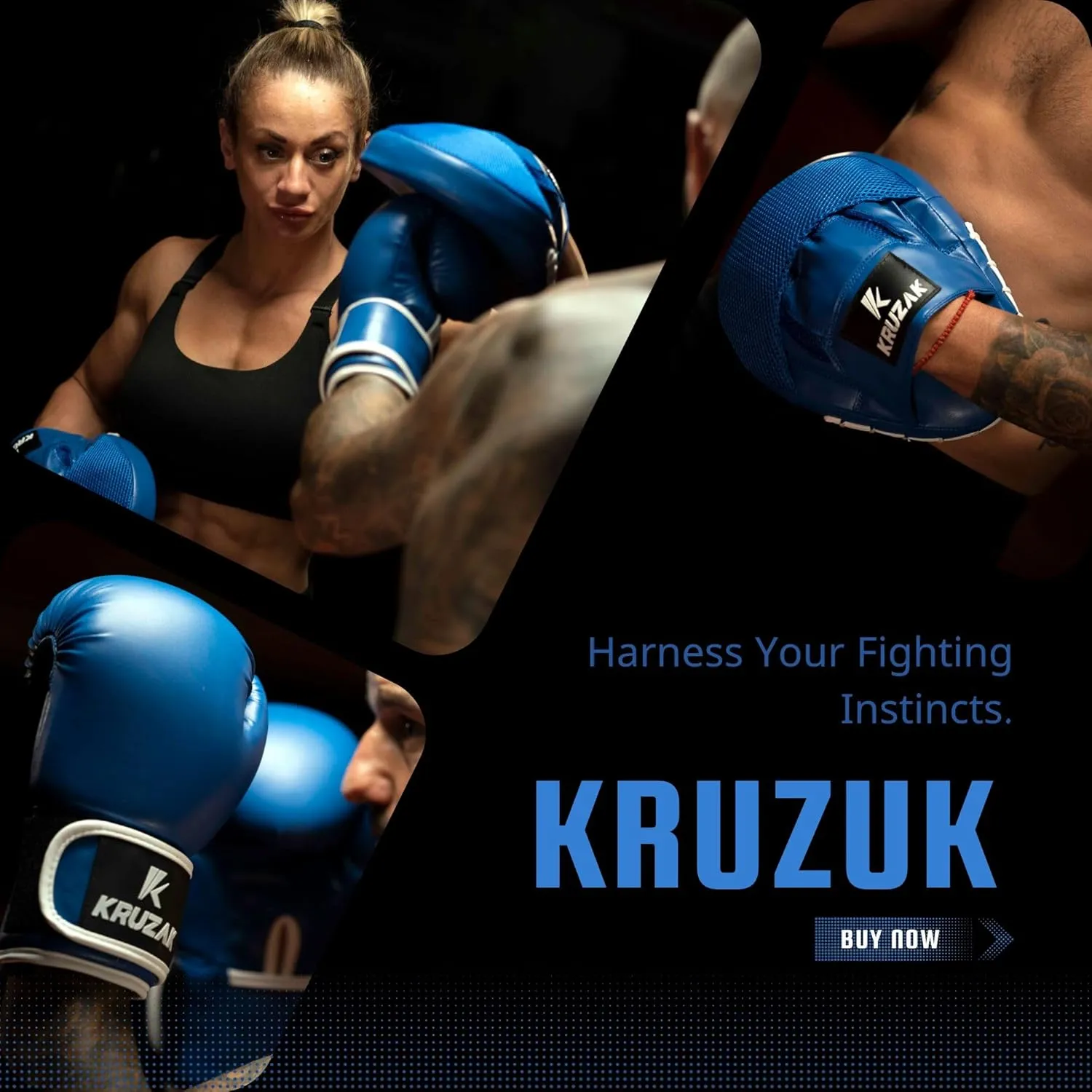 Kruzak Plain Focus Mitts and Boxing Gloves Set for Kickboxing and Muay Thai MMA Training - Fitness Kit with Punching Pads for Martial Arts and Karate