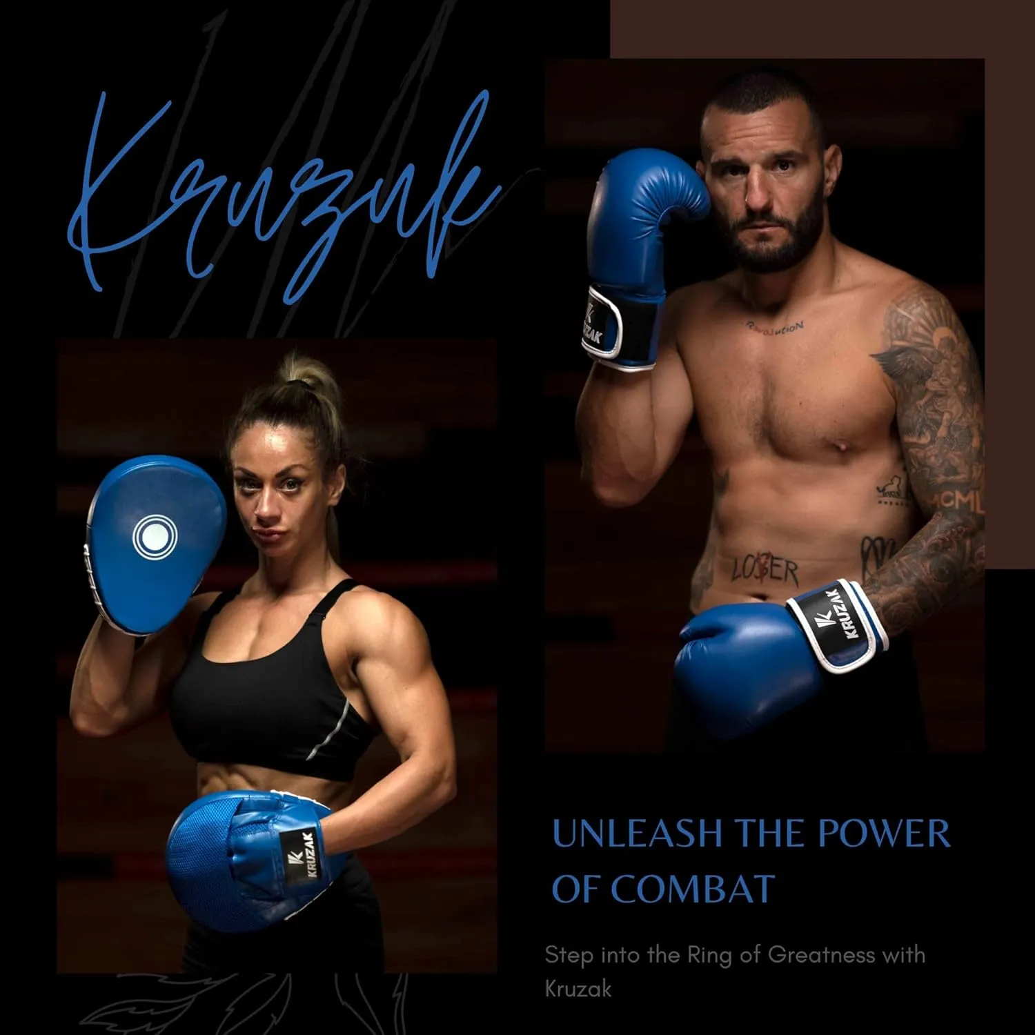 Kruzak Plain Focus Mitts and Boxing Gloves Set for Kickboxing and Muay Thai MMA Training - Fitness Kit with Punching Pads for Martial Arts and Karate