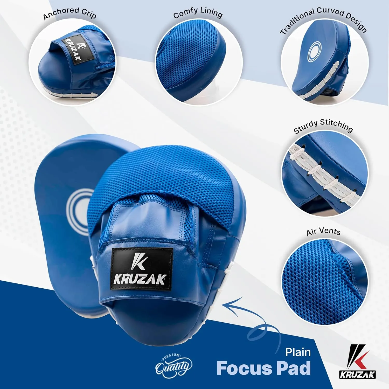 Kruzak Plain Focus Mitts and Boxing Gloves Set for Kickboxing and Muay Thai MMA Training - Fitness Kit with Punching Pads for Martial Arts and Karate