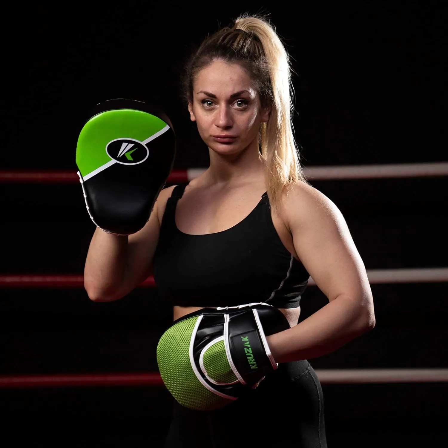 Kruzak Premium Boxing Gloves and Focus Mitts Set for Kickboxing and Muay Thai MMA Training| Focus Pads and Training Gloves | Fitness Kit for Martial Arts & Karate | 08, 10, 12, 14, 16 oz Gloves