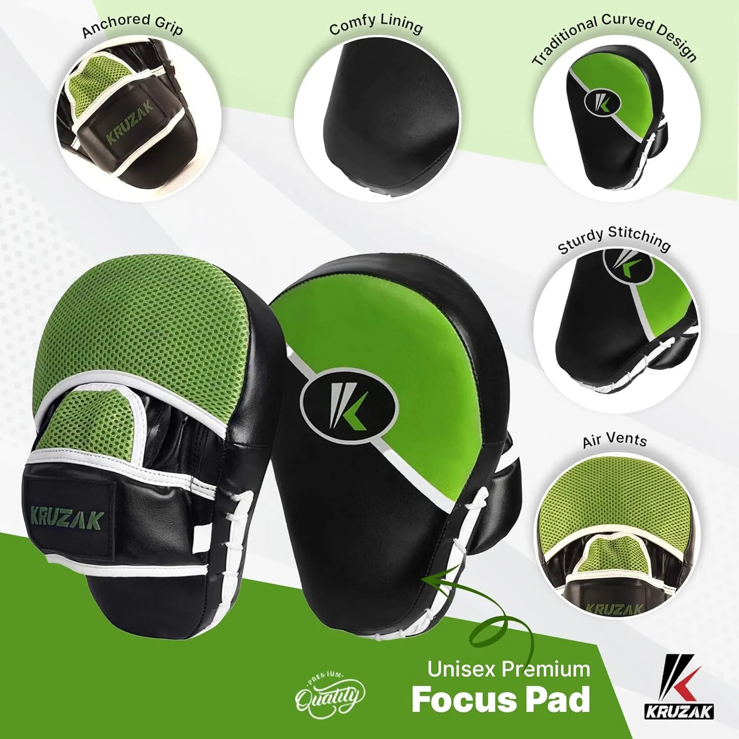 Kruzak Premium Boxing Gloves and Focus Mitts Set for Kickboxing and Muay Thai MMA Training| Focus Pads and Training Gloves | Fitness Kit for Martial Arts & Karate | 08, 10, 12, 14, 16 oz Gloves