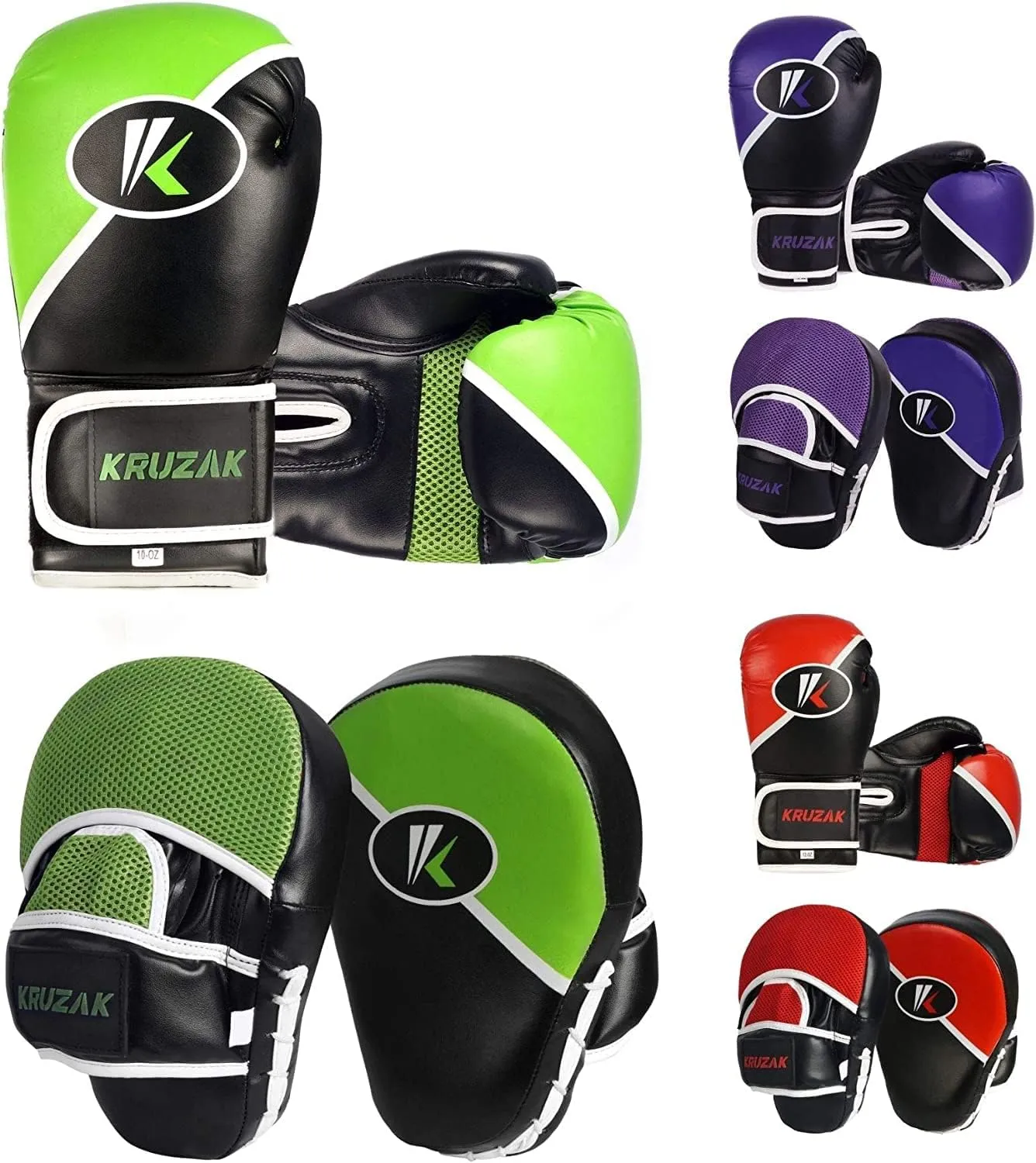 Kruzak Premium Boxing Gloves and Focus Mitts Set for Kickboxing and Muay Thai MMA Training| Focus Pads and Training Gloves | Fitness Kit for Martial Arts & Karate | 08, 10, 12, 14, 16 oz Gloves