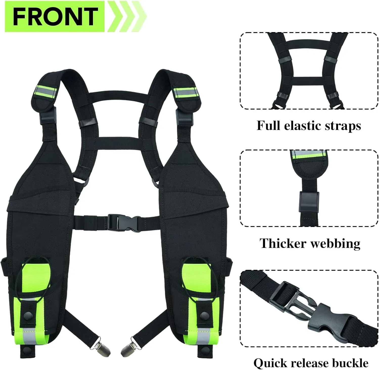 KUNN Universal Double Radio Shoulder Harness Holster with Reflective Pocket,Two Way Radio Holder for Motorola,Baofeng, no Chest Strap Walkie Talkie Holder for SAR,Police