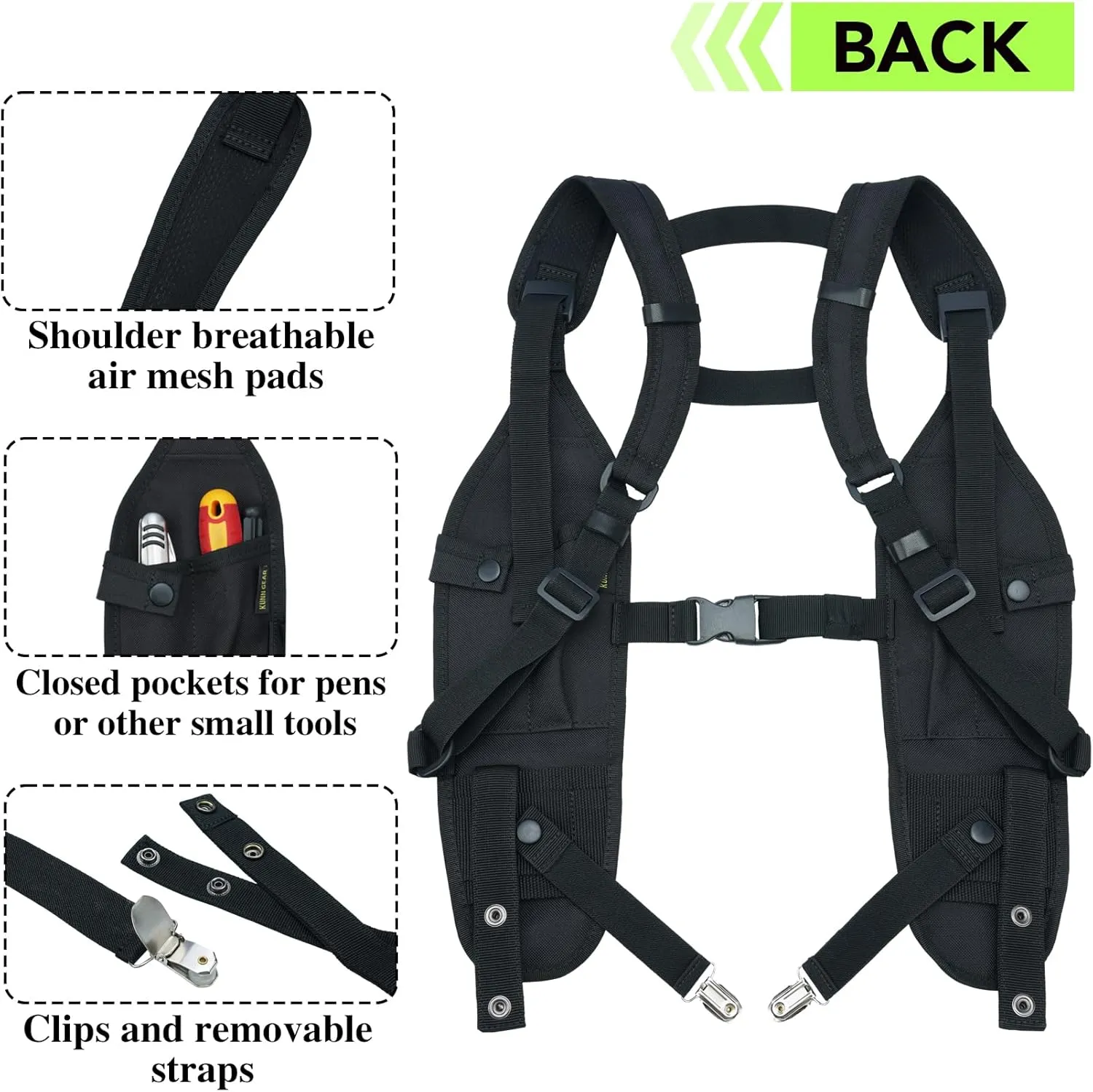 KUNN Universal Double Radio Shoulder Harness Holster with Reflective Pocket,Two Way Radio Holder for Motorola,Baofeng, no Chest Strap Walkie Talkie Holder for SAR,Police