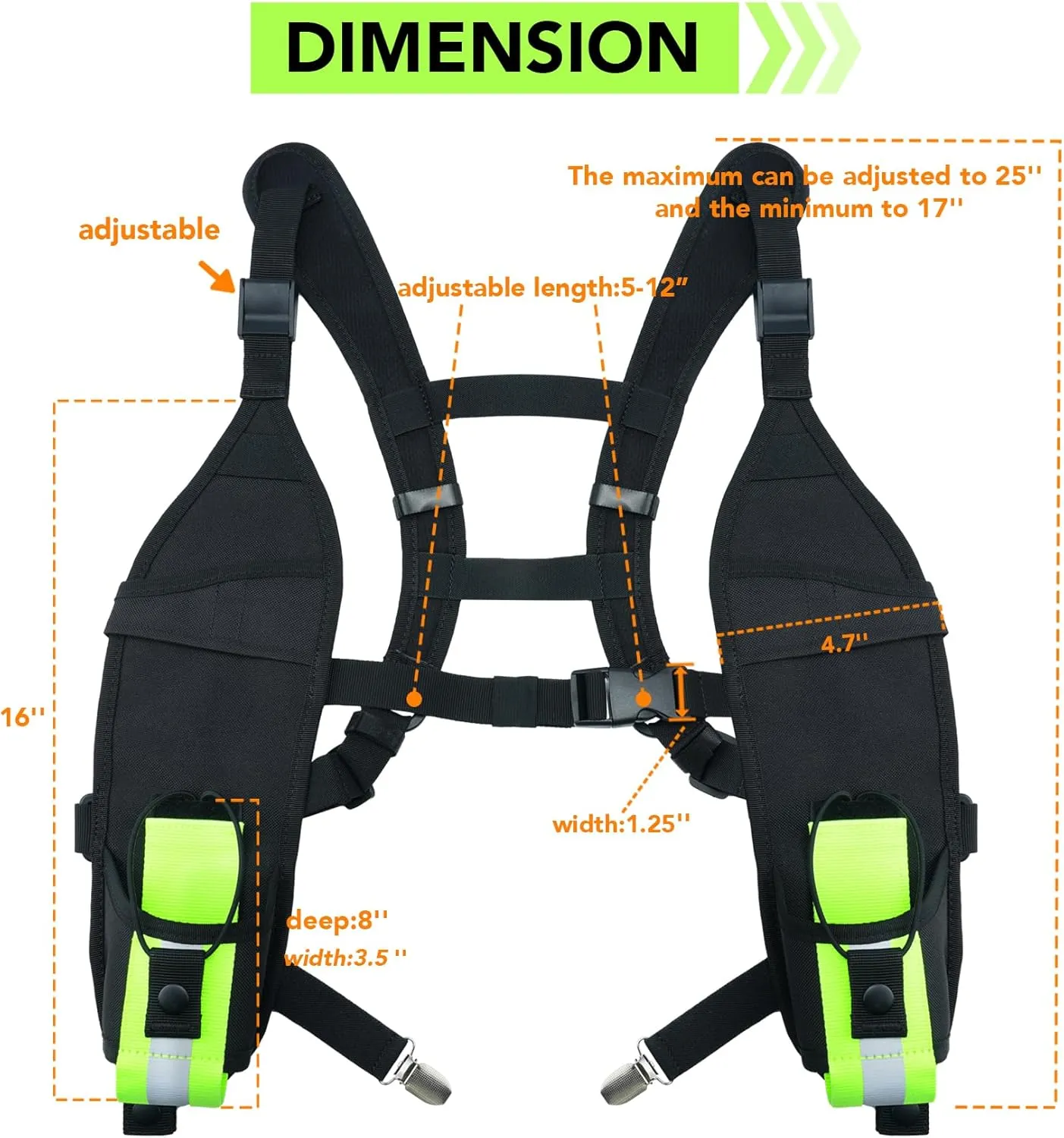 KUNN Universal Double Radio Shoulder Harness Holster with Reflective Pocket,Two Way Radio Holder for Motorola,Baofeng, no Chest Strap Walkie Talkie Holder for SAR,Police
