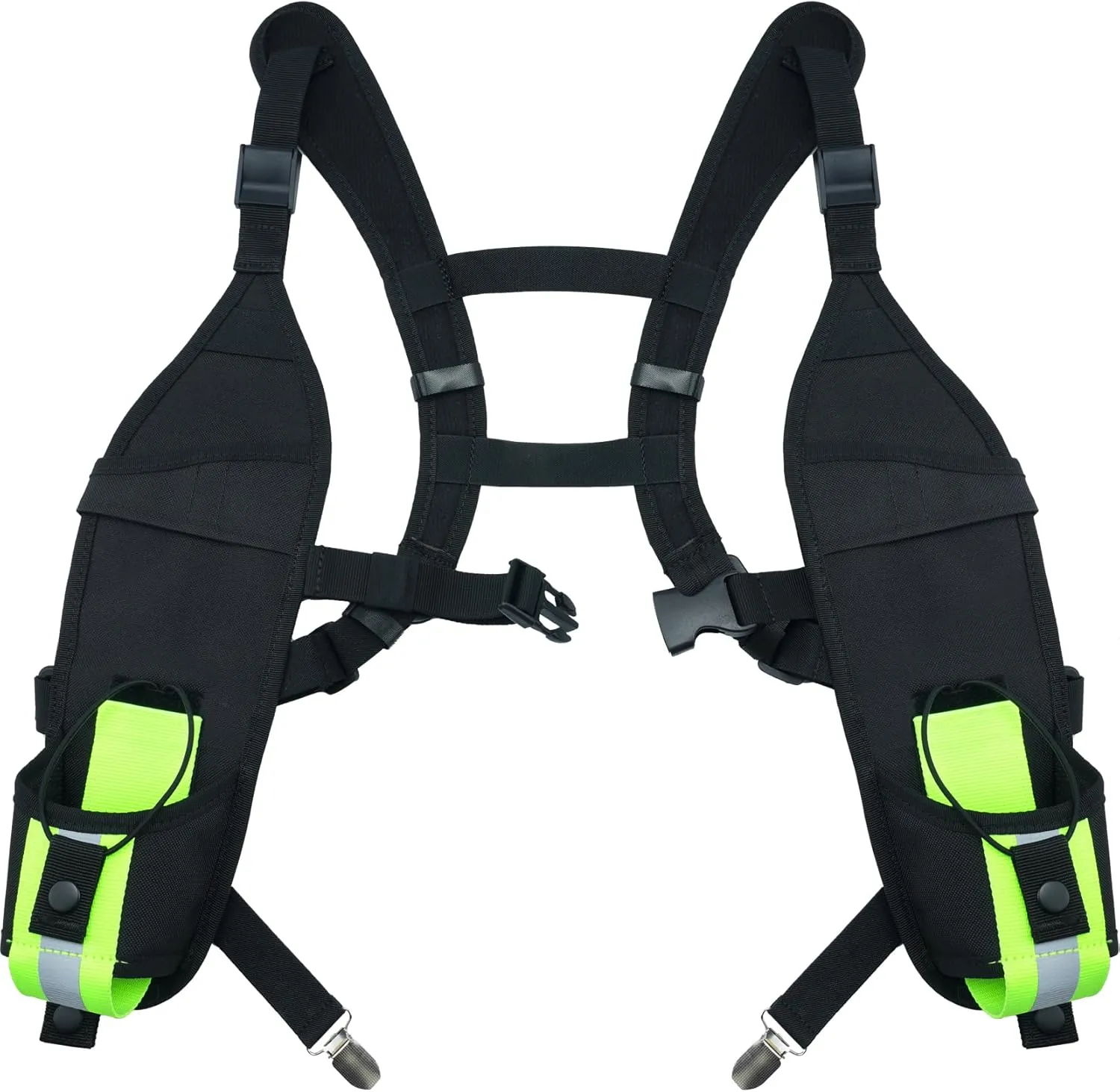 KUNN Universal Double Radio Shoulder Harness Holster with Reflective Pocket,Two Way Radio Holder for Motorola,Baofeng, no Chest Strap Walkie Talkie Holder for SAR,Police