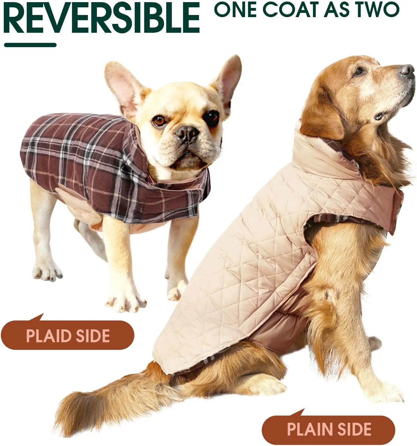 Kuoser Warm Dog Coat, Waterproof Dog Coats for X-Small Dogs, Adjustable Durable Doggie Winter Jacket Reversible Cozy Puppy Cold Weather Apparel from Small to Large Breed, Brown XS