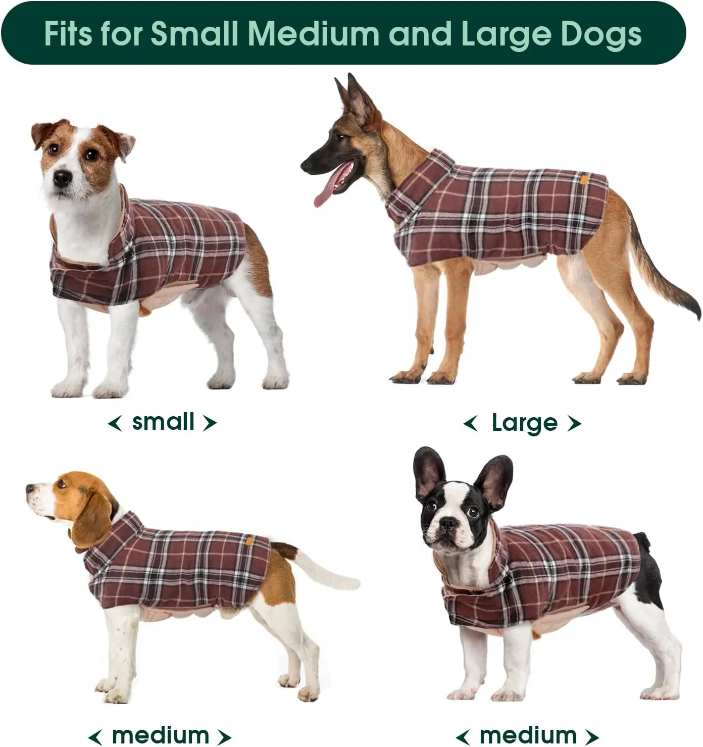 Kuoser Warm Dog Coat, Waterproof Dog Coats for X-Small Dogs, Adjustable Durable Doggie Winter Jacket Reversible Cozy Puppy Cold Weather Apparel from Small to Large Breed, Brown XS