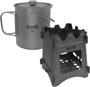 Kuvik 750ml (25.4 oz) Titanium French Press & Titanium Wood Stove Bundle
