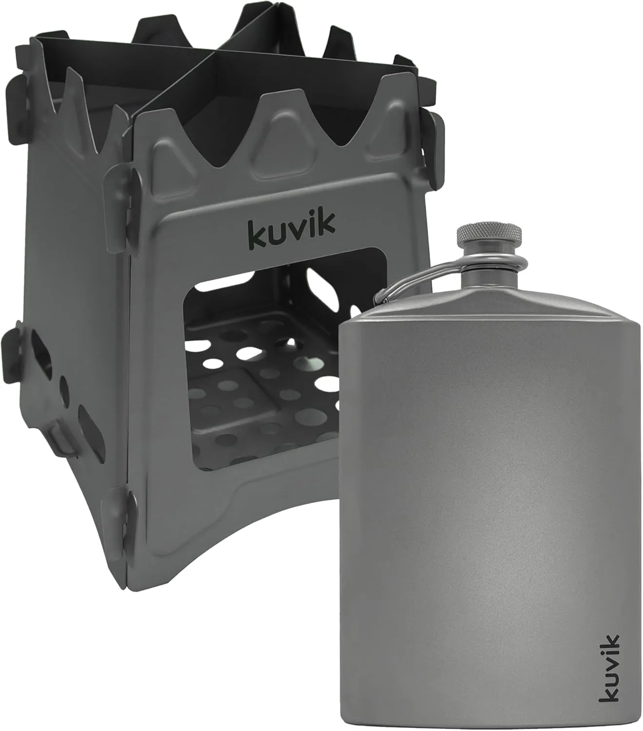 Kuvik Titanium Wood Stove & 260ml (8.8 oz) Titanium Flask Bundle