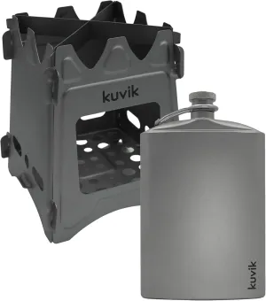Kuvik Titanium Wood Stove & 260ml (8.8 oz) Titanium Flask Bundle