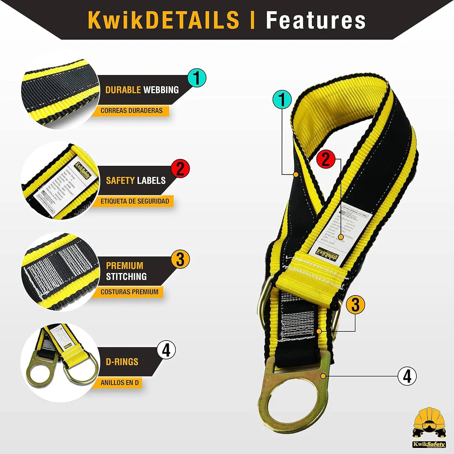 KwikSafety - Charlotte, NC - TAIPAN 6’ Double Leg Flat Safety Lanyard [SAFETY ANCHOR COMBO] ANSI Tested OSHA Compliant Adjustable Fall Restraint Protection Construction Roofing Beam Equipment