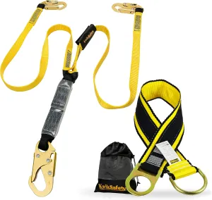KwikSafety - Charlotte, NC - TAIPAN 6’ Double Leg Flat Safety Lanyard [SAFETY ANCHOR COMBO] ANSI Tested OSHA Compliant Adjustable Fall Restraint Protection Construction Roofing Beam Equipment