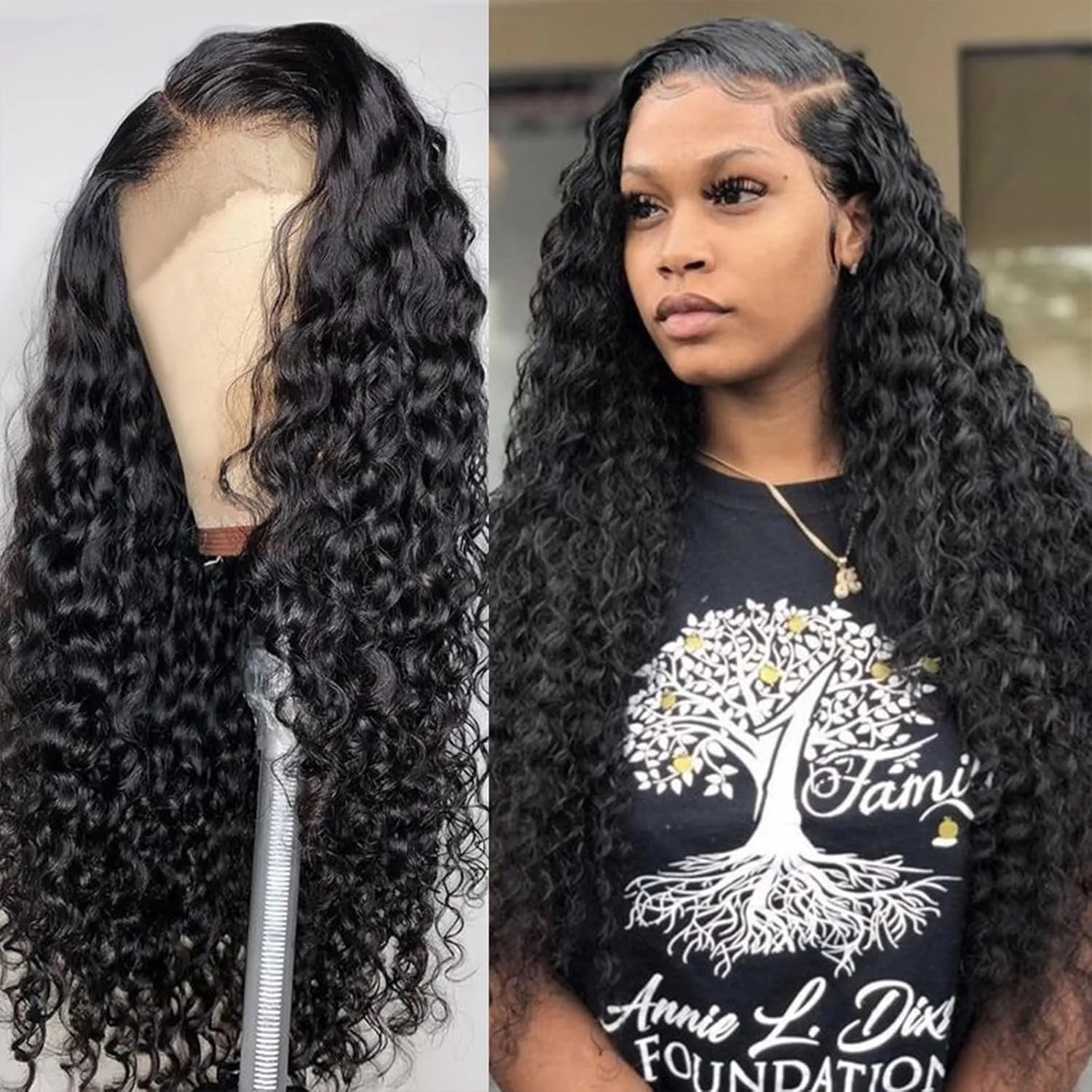 Lace Front Wigs Human Hair Pre-Plucked Deep Wave Synthetic Artificial Wigs Long Middle Part Curly Glueless Wigs for Black Women Girls Transparent Lace Front Closure Glueless Wigs 30 Inch