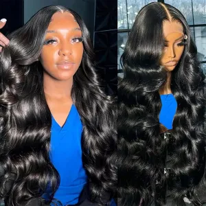 Lace Front Wigs Synthetic Artificial Wigs Transparent Lace Frontal Body Wave Wigs Pre-Plucked Body Wave Wigs for African Women Girls Glueless Wigs with Natural Hairline 26 Inch