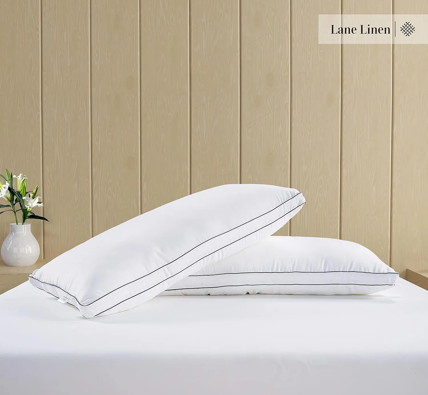 LANE LINEN Bed Pillows for Sleeping - Pillows Queen Size Set of 2, Gusseted Supportive Firm Pillow for Side and Back Sleepers, Luxury Down Alternative Hotel Pillows, 20x30in