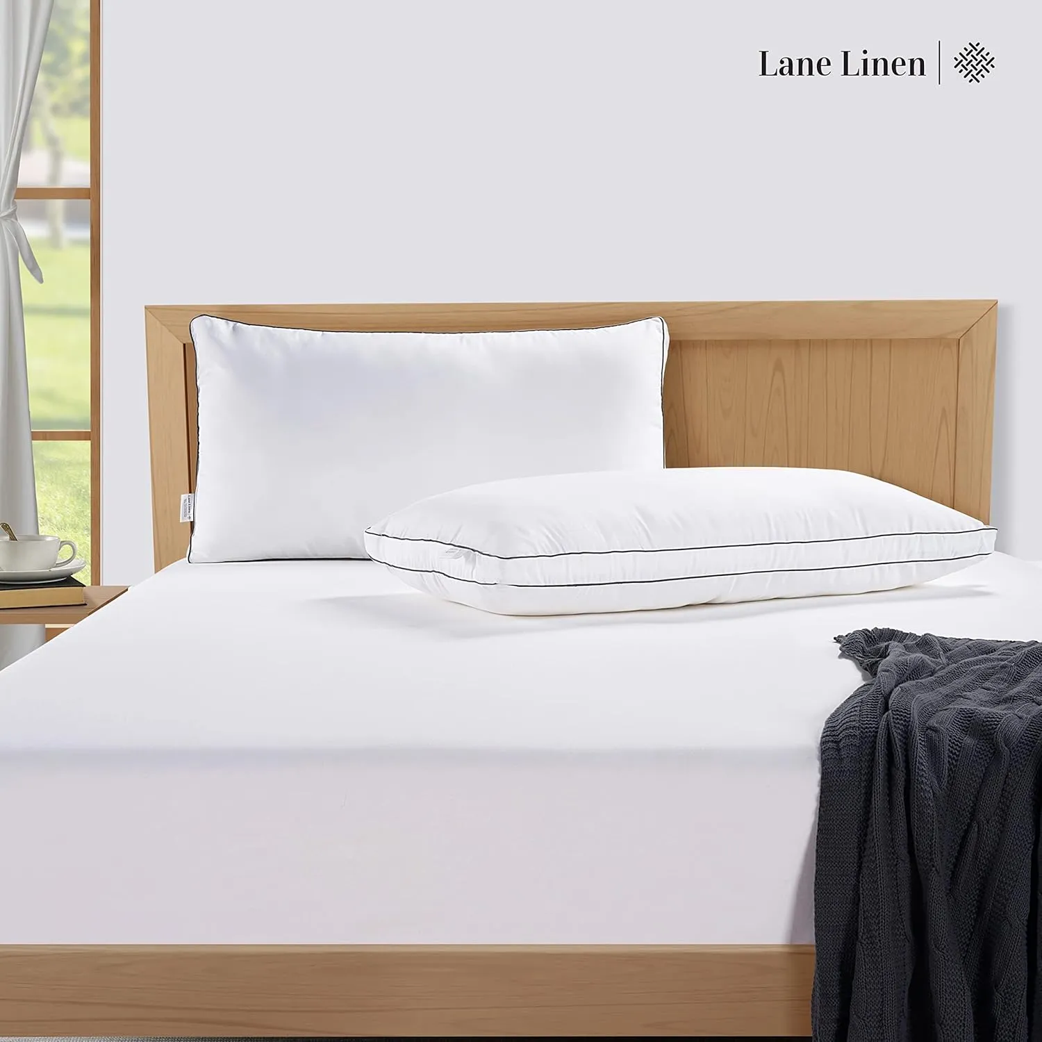 LANE LINEN Bed Pillows for Sleeping - Pillows Queen Size Set of 2, Gusseted Supportive Firm Pillow for Side and Back Sleepers, Luxury Down Alternative Hotel Pillows, 20x30in