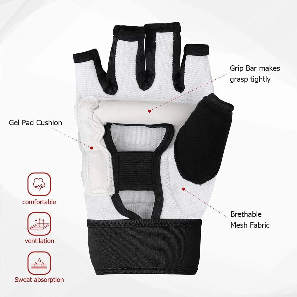 LangRay Taekwondo Karate Gloves & Sparring Gear Foot Protector Set, Karate Boxing Sparring Foot Guard and Half-Finger Gloves Kit for Martial Arts TKD Kung Fu Punch Bag Kickboxing MMA Training