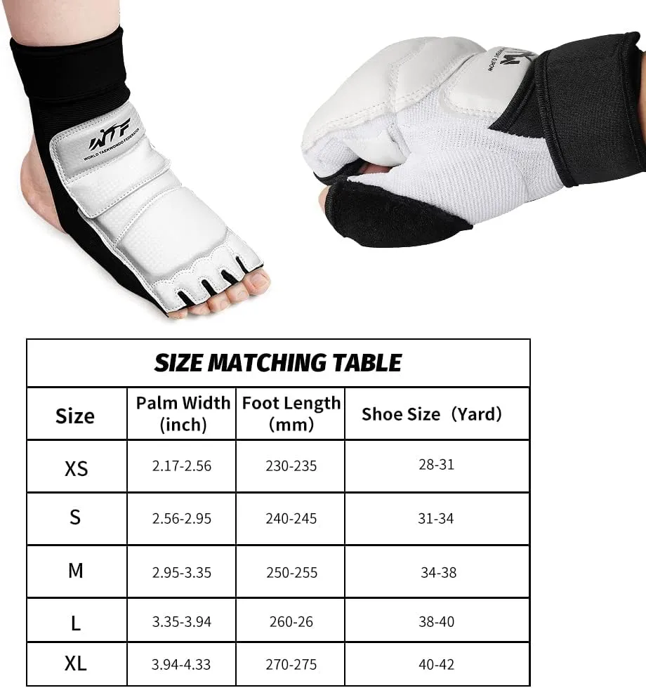 LangRay Taekwondo Karate Gloves & Sparring Gear Foot Protector Set, Karate Boxing Sparring Foot Guard and Half-Finger Gloves Kit for Martial Arts TKD Kung Fu Punch Bag Kickboxing MMA Training
